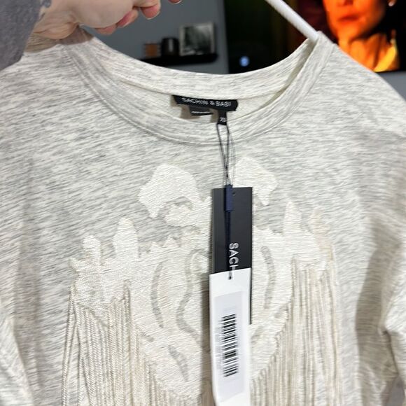 Sachin + Babi Jette's  Fringe Pullver Sweatshirt Cream Heather Gray Size XS NWT - Picture 17 of 17